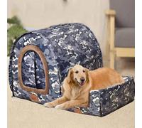 MQXDNFDC Large Dog House Washable, Anxiety Relief Calming Dog Bed with Orthopedic Cushion Pad, Winter Warm Soft Cat Cave, 2 In 1 Dog Couch Tent (L for Pet under 10kg,Blue stars)(Blue camouflage,XL for