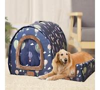 MQXDNFDC Large Dog House Washable, Anxiety Relief Calming Dog Bed with Orthopedic Cushion Pad, Winter Warm Soft Cat Cave, 2 In 1 Dog Couch Tent (L for Pet under 10kg,Blue stars)(Blue balloon,L for Pet