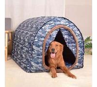 MQXDNFDC Large Pet House Dog Bed with Curtain, Orthopedic Cushion Anxiety Relief Dog Calming Kennel, Washable Waterproof Non-slip, 2-In-1 Foldable Dog Sofa Bed (M for Pet under 5kg,Pink)(Blue camoufla