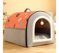 MQXDNFDC Portable 2 in 1 Pet Bed, Indoor Dog Cave Bed House Foldable Cat Dog Kennel Bed Cave, Non-Slip Warm Pet Shelter Sleeping Pad for Puppy Kitten Rabbit(Orange,60x42x36cm)