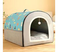 MQXDNFDC Portable 2 in 1 Pet Bed, Indoor Dog Cave Bed House Foldable Cat Dog Kennel Bed Cave, Non-Slip Warm Pet Shelter Sleeping Pad for Puppy Kitten Rabbit(Blue,60x42x36cm)