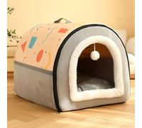 MQXDNFDC Portable 2 in 1 Pet Bed, Indoor Dog Cave Bed House Foldable Cat Dog Kennel Bed Cave, Non-Slip Warm Pet Shelter Sleeping Pad for Puppy Kitten Rabbit(Beige,40x35x33cm)