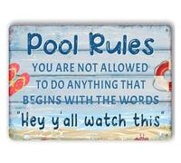 MQXFCZUX Aluminum Funny Pool Rules Sign Vintage Look Humorous Poolside Decor Rust Resistant Print For Backyard Swimming Pool Patio 8 X 12 in