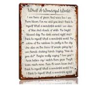 MQXFCZUX Beautiful Life Saying Metal Sign What A Wonderful World Style Script Font Rustic Tin Plaque for Home Kitchen Dining Room 8 X 12 inch