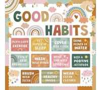 MQXFCZUX Classroom Decorations Healthy Habits Poster Boho Style Rainbow Flower Habits Chart for Bulletin Board School Office Teacher Resource(Unframed,08x12inch(20x30cm))