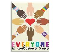 MQXFCZUX Inclusive Education Poster Everyone Is Welcome Here Equality Diversity Canvas Wall-Art for Classroom Teacher Gift Decor Framed,08x12inch(20x30cm)