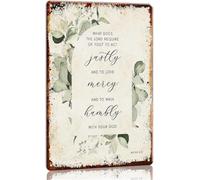 MQXFCZUX Micah 6 8 Walk Humbly Metal Sign Eucalyptus Scripture Wall-Art for Man Cave Cafe Bar Home 8 X 12 in