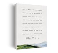 MQXFCZUX Modern Bible Verse Canvas Run with Perseverance Hebrews 12:1-2 Inspirational Quote Wall-Art for Office Unframed,16x24inch(40x60cm)
