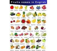MQXFCZUX Multilingual Fruit Names & Nutrition Guide - Colorful Visual Chart for Healthy Cooking, Meal Prep and Kitchen Wall Decoration Framed,08x12inch(20x30cm)