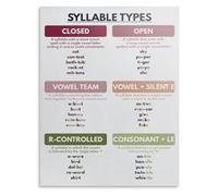 MQXFCZUX Phonics Syllable Types Educational Reading Anchor Chart Literacy Poster for Classroom Homeschool Elementary School Teaching Resource and Reading Strategies(Unframed,16x24inch(40x60cm))