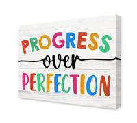 MQXFCZUX Progress Over Perfection Canvas Wall-Art, Motivational Quote Inspirational Print for Classroom, Nursery, and Office Wall Decor Framed,12x18inch(30x45cm)