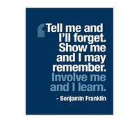 MQXFCZUX Ready to Hang Motivational, Benjamin Franklin Quote Wall-Art, Involve Me and I Learn Inspirational Decor for Office and Home (Unframed,08x12inch(20x30cm))