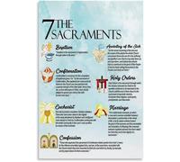 MQXFCZUX Religious Wall Art: The Seven Sacraments - Catholic Christian Biblical Printable Poster for Bedroom, Office, Church Interior Decor Framed,12x18inch(30x45cm)