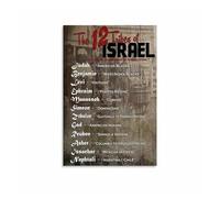 MQXFCZUX Tribes of Israel Chart Poster, Twelve Tribes of Jacob with Historical Map, Biblical Learning Tool Canvas Art for Study, Library, Office Decor Framed,08x12inch(20x30cm)