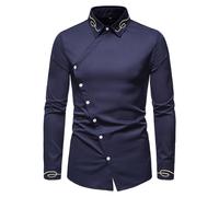 MQYXGS Men's Asymmetrical Dress Shirts Embroidered Lapel Long Sleeve Regular Fit Stretch Clothes Men Longsleeve Shirt Men Casual Shirts Slim Fit Lapel Diagonal Buckle Design Men’S Performance Costume