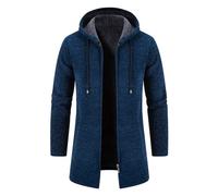 MQYXGS Mens Knitted Cardigan Thick Hooded Sweater Jumper Full Front Zipper Warmth Winter Fleece Coat Long Sleeve Mid-Length Causal Sweaters Coat Winter Thick Wool Trench Coat Mid-Length Slim Fit