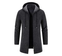 MQYXGS Mens Knitted Cardigan Thick Hooded Sweater Jumper Full Front Zipper Warmth Winter Fleece Coat Long Sleeve Mid-Length Causal Sweaters Coat Winter Thick Wool Trench Coat Mid-Length Slim Fit