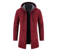 MQYXGS Mens Knitted Cardigan Thick Hooded Sweater Jumper Full Front Zipper Warmth Winter Fleece Coat Long Sleeve Mid-Length Causal Sweaters Coat Winter Thick Wool Trench Coat Mid-Length Slim Fit