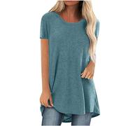 MQYXGS Women Bluse Summer Crewneck Top Short Sleeve T-Shirt Plus Size Loose Shirts Solid Color Tunic Tops Tee Shirt(Blue/22)