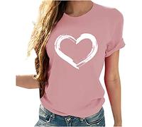 MQYXGS Women T-Shirt Love Print Crewneck Top Womens Short Sleeve Top Plus Size Loose Shirt Tunic Tops Blouses Tee Shirt(Pink/18)