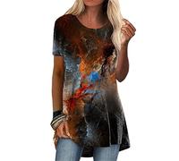 MQYXGS Women Top Crew Neck Short Sleeve Blouse Retro Print Shirt Ethnic Style Loose T-Shirt Comfy Casual Tunic Tops Tee Shirt(Black 1/18)