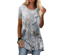 MQYXGS Women Top Crew Neck Short Sleeve Blouse Retro Print Shirt Ethnic Style Loose T-Shirt Comfy Casual Tunic Tops Tee Shirt(White/18)