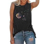 MQYXGS Women Top Crew Neck Sunflower Print Shirt Sleeveless Plus Size Vest Casual Loose Blouse Basic Tunic Tops T-Shirt Tank Top(Black/10)