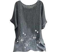 MQYXGS Women Top Summer Flower Print Blouse Womens Crew Neck Short Sleeve T-Shirt Plus Size Loose Shirts Tunic Tops Tee Shirt(Grey 2/12)