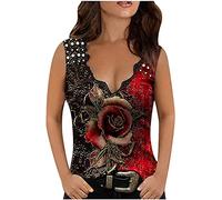 MQYXGS Women Tops Butterfly Print Short Sleeve Off Shoulder Blouse Lace V-Neck Sexy Slim Fit T-Shirt Elegant Basic Tunic Tops Tee Shirt(Red/22)