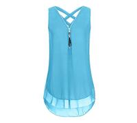 MQYXGS Women Zipper V-Neck Top Sleeveless Chiffon Shirt Plus Size Loose Vest T-Shirt Basic Solid Color Tank Top Tunic Tops Tee Shirt(Blue 3/8)
