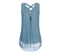 MQYXGS Women Zipper V-Neck Top Sleeveless Chiffon Shirt Plus Size Loose Vest T-Shirt Basic Solid Color Tank Top Tunic Tops Tee Shirt(Blue 2/20)