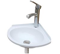 MQZHUK Cloakroom Basin Hand Washing Sink, 28x28x12cm/11x11x4.7inch Plastic Combination Modern Wash Basin Cleaning, Rim Oval Vessel with Faucet Waste Setfor for Bathroom and Toilets Oval Faucet Set D