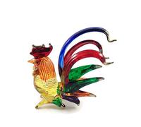 Mr_air_thai_Glass_Blown Tiny 2½" Multicolor Rooster Chicken Hen - Miniature Hand Blown Painted Glass Birds Colorful Small Crystal Animal Cute Decorative Figures Collectible Figurines Home Décor Gifts