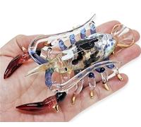 Mr_air_thai_Glass_Blown Tiny 5" Clear Gold Multicolor Lobster Figurine - Miniature Hand Blown Glass Sea Creature Marine Shrimp Prawn Crystal Animals Decorative Collectible Figurines Home Décor Gifts