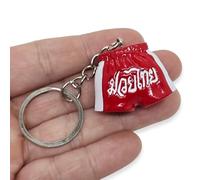 Mr_air_thai_Glass_Blown Tiny Muay Thai Boxing Pants Gloves 3D-Resin Keychains Martial Arts Muaythai Figurine Keyring for Men, Red, S