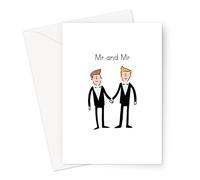 Mr and Mr Greeting Card | Gay Wedding Congratulations Card, LGBTQ+ Just Married Card, for Gay Couple, Two Grooms Holding Hands Just Married