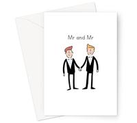Mr and Mr Greeting Card | Gay Wedding Congratulations Card, LGBTQ+ Just Married Card, for Gay Couple, Two Grooms Holding Hands Just Married