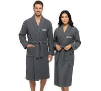 Mr and Mrs Bathrobe 2 Pack | His and Hers Towel Dressing Gown | Wedding Gifts for Bride and Groom with Embroidery | Soft, Absorbent & Comfortable Robes for Luxury Spa & Home Loungewear | Grey L/XL