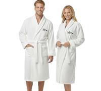 Mr and Mrs Bathrobe 2 Pack | His and Hers Towel Dressing Gown | Wedding Gifts for Bride and Groom with Embroidery | Soft, Absorbent & Comfortable Robes for Luxury Spa & Home Loungewear | White S/M