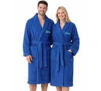 Mr and Mrs Bathrobe 2 Pack | His and Hers Towel Dressing Gown | Wedding Gifts for Bride & Groom with Embroidery | Soft, Absorbent & Comfortable Robes for Luxury Spa & Home Loungewear | Royal Blue L/XL