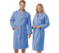 Mr and Mrs Bathrobe 2 Pack | His and Hers Towel Dressing Gown | Wedding Gifts for Bride & Groom with Embroidery | Soft, Absorbent & Comfortable Robes for Luxury Spa & Home Loungewear | Light Blue S/M