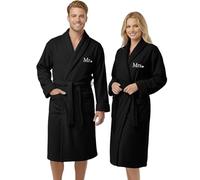 Mr and Mrs Bathrobe 2 Pack | His and Hers Towel Dressing Gown | Wedding Gifts for Bride & Groom with Embroidery | Soft, Absorbent & Comfortable Robes for Luxury Spa & Home Loungewear | Black L/XL