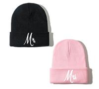 Mr and Mrs Beanie Hats for Men Women for Her Him, 2pack-mrmrs-black+pink, 7 1/4-7 7/8