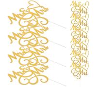 Mr and Mrs Cake Picks 10pcs Wedding Anniversary Decoration for Cakes | Golden Paper Stick Design, Smooth Edge Finish, Quick Decorating for Engagement Dinner and Cupcake Tower