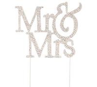Mr and Mrs Cake Topper, 8.6x5" Silver Metal Wedding Cake Topper with Sparkly Rhinestones Wedding Decorations for or Anniversary Party Supplies