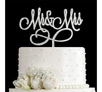 Mr and Mrs Cake Topper Bride And Groom Sign Wedding Engagement Cake Toppers Decorations (Silver Glitter Acrylic)