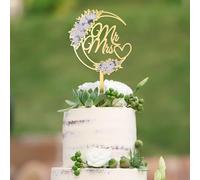 Mr and Mrs Cake Topper, Wedding Cake Toppers Bride and Groom Sign Topper Anniversary/Engagement Party Decoration, Floral Acrylic Dessert Decor