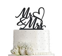 Mr and Mrs Cake Topper - Wedding, Engagement, Wedding Anniversary Cake Toppers Decorations, Black Acrylic