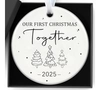 Mr and Mrs Christmas Decorations Bauble Gifts Our First Christmas Together 2025 Ornament, Newlyweds, Or Holidays, Tree Design,Personalized Minimalist Black and White Ceramic 1st Keepsake for Couples