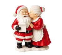 Mr and Mrs Claus Figurines Mr. & Mrs. Santa Claus Resin Figurines Couple Kissing Pose Vintage Red & White Holiday Mantel Christmas Decorations Nostalgic Christmas Decor